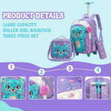 Meetbelify Rolling Backpack for Girls 3D Carton Backpack with Wheels for Elementary Student Kids Plush School Bag with Lunch Box Pencil Case for Girls Ages 6-8 Years Old
