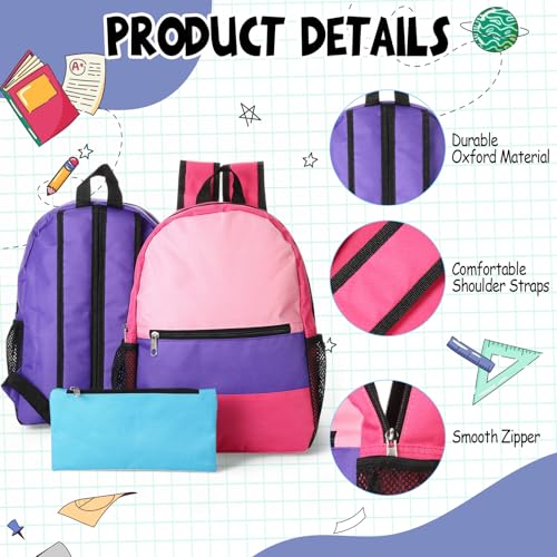 Cholemy 12 Pack 14" Kids Backpack Bulk for School with Pencil Pouch, Back to School Supplies for Classroom Donation (Stylish Color)