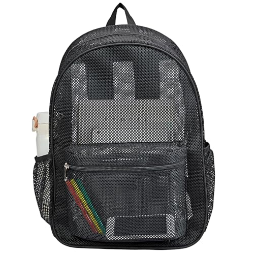 COVAX Heavy Duty Mesh Backpack, See Through College Backpack, Black