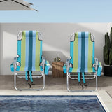VINGLI Tall Beach Chair 2 Pack Lightweight, Backpack Beach Chair for Adults with 5-Position, Cooler Bag, Cup Holders, Towel Bar, Lightweight Folding Beach Camping Chairs （Blue/Green-16