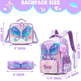Meetbelify School Backpacks for Girls Backpack with Lunch Bag for Elmentary Students Kids Butterfly Travel Bookbag for Girls Age 6-12