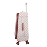 Steve Madden Designer Luggage Collection - Lightweight 24 Inch Expandable Softside Suitcase - Mid-size Rolling 4-Spinner Wheels Checked Bag (Chalet Pink, 24in)