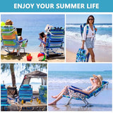 PRETZI Backpack Beach Chairs for Adults - Folding Heavy Duty Camping Chair with Storage Pouch, Cup Holder & Towel Rack, Adjustable Lounge Chair for Outdoor,Travel (1pack /Stripes_Blue&Green)