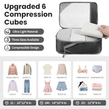 Prezon Compression Packing Cubes for Travel, Lightweight Vacation Travel Essentials, Travel Accessories for Suitcase Organizer Bags Set, Durable Luggage Organizer, 6 set, Half Mesh, Black