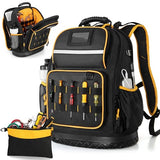 Marscamd Tool Backpack with Hard Bottom and a Tool Pouch, Heavy Duty Tool Bag with Multiple Pockets and Laptop Sleeve, Black