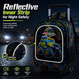 gxtvo Rolling Backpack for Boys, Roller Wheeled Bookbag - Wheeled Elementary School Bag - 3PCS Car