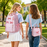 Similove Backpack for Girls Corduroy 3PCS Bow School Bookbag for Teen Girl with Lunch Box & Pencil Pouch Lightweight Laptop Backpack for Middle High Elementray School Travel Daypack