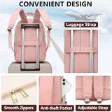 Laptop Backpack for Women College Bookbag: 15.6 Inch Cute Work Backpacks with USB Charger Waterproof Stylish Womens Computer Bag for Teachers Nurses Casual Business Travel Back Pack (Pink Beige)
