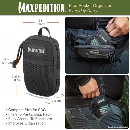 MAXPEDITION Pico Pocket Organizer, Ultra Compact EDC Gear Pouch, Tactical Utility Pouch for Everyday Carry, Tools, Gadgets, Outdoor First-Aid Kit, Survival (Black)