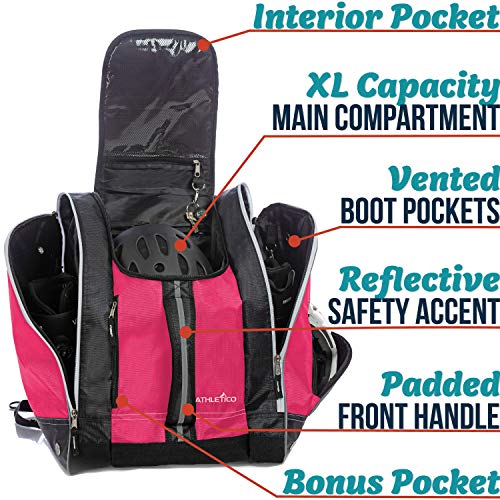 Athletico Ski Boot Bag – Skiing and Snowboarding Travel Luggage – Stores Gear Including Jacket, Helmet, Goggles, Gloves & Accessories – Venting and Grommets for Snow Drainage (Pink)