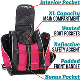 Athletico Ski Boot Bag – Skiing and Snowboarding Travel Luggage – Stores Gear Including Jacket, Helmet, Goggles, Gloves & Accessories – Venting and Grommets for Snow Drainage (Pink)