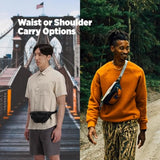 Topo Designs Mountain Waist Pack – Durable Lightweight Hip Pack, Shoulder Sling Bag for Daily Essentials, Adjustable Fit, 2 Storage Pockets, 410D Nylon Ripstop, 2L capacity (Black/Natural)