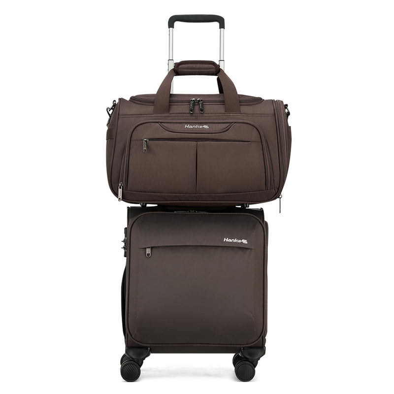 Hanke 16 Inch Underseat Carry On Luggage with Wheels Small Suitcase Softside Luggage Bags, 17.5 Foldable Lightweight Personal Item Travel Bags for Women Men(Coffee)