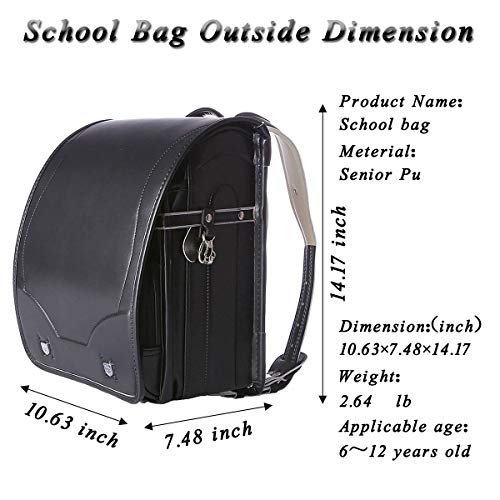 MilWorld randoseru black backpack ransel japanese school bags boys and girls automatic lock waterpoorf PU leather