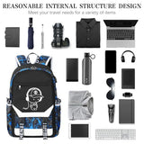 RM Family School Backpack for Boys Print Backpack Teenagers Anime Large School Bag Outdoor Reflective Daypack.Luminous Pattern Travel Laptop Backpack - With Usb Charging Port Headphone port(Blue)