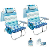 2 Pack Backpack Beach Chair for Adults Green Stripe