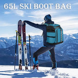 BISKLNDN Ski Boot Bag, 65L Ski Boot Travel Backpack for Ski Helmet, Goggles, Gloves, Skis, Snowboard & Accessories, Waterproof Ski Bag
