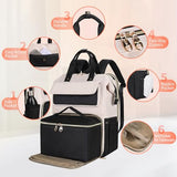 BERTASCHE Lunch Backpack for Women, 15.6 Inch Laptop Backpack with Insulated Cooler Lunch box, Work Backpack for Teacher Nurse Travel College Picnic, Black-Beige