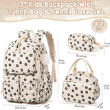 Fimibuke School Backpack for Girls Boys - 3PCS Corduroy Kids Backpack Set with Lunch Box & Pencil Pouch, Lightweight Teen Girls School Bag Laptop Bag Travel Daypack for Elementary Middle High School