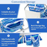 COSTWAY Backpack Beach Chair, Foldable Camping Chair with 5 Adjustable Position, Cup Holder, Storage Pockets, Straps, Towel Rack, Pillow for Patio Outdoor (Blue Stripe,1)
