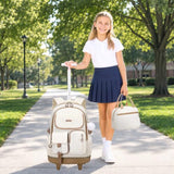 DIGOBAY Rolling Backpack for Girls, Girls Roller Backpack with Lunch Bag and Pencil Case, School Bookbag with Wheels for Elementary Middle High School Travel, Khaki