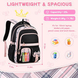 QIXIHU Girls Backpack, 17-Inch Bookbag for Middle & Elementary School, Kawaii Kids Backpack for Girls Ages 6-12(Black Pink)