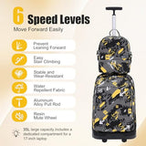 NEW TILAMI 19 Inch Rolling Backpack with Lunch Bag for Girls Boys Wheeled Laptop Backpack Durable Carry-on Bag School Travel, Doodle Yellow