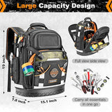 Tool Backpack Bag, HVAC Heavy Duty Construction Tools Backpack for Men, 1680D Professional Level Durable Tool Organizer, with Molded Base & Combination Lock, for Electricians & Home Repair-Version 3.0
