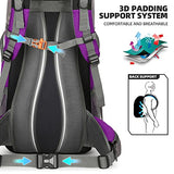 King'sGuard 70L Hiking Backpack with Rain Cover Lightweight Waterproof Travel Camping Backpack Large Backpacking Pack for Men and Women (Purple)
