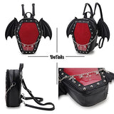 ENJOININ Gothic Coffin Shape Purses and Handbags for Women Halloween Shoulder Bag Ita Backpack Purse with Wings 2 Way