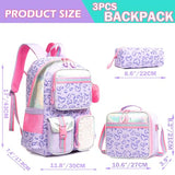 Meetbelify Aesthetic Backpack with Lunch Box for Elementary Students - Cute School Bag for Girls 8-10 - Purple