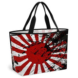 Japanese Chariot Flag Mesh Beach Bag, Red Black Flag Abstract Large Tote Bag for Swim Pool Beach Travel