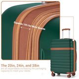 Kono 3-Piece Luggage Set 20/24/28in Expandable Hardside TSA Lock Green