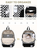 VASCHY Corduroy Backpack for School, Lightweight School Bag for Elementary, Middle & High School, Teen Bookbag, Casual Travel Daypack Black White Checkered