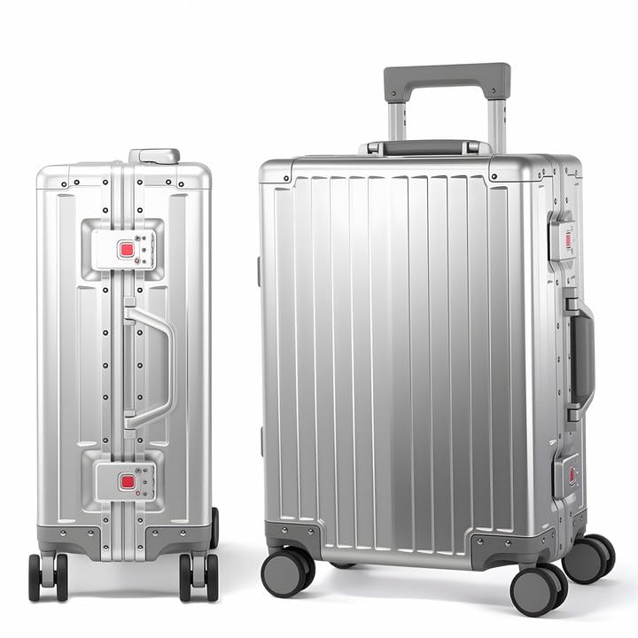 VentureVault All Aluminum Carry On Luggage 22x14x9 Airline Approved，Hard Shell Carry On Luggage, Zipperless Luggage Aluminum Suitcase Luggage (sliver, 20inch)