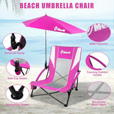 EMERIT Low Beach Chairs for Adults with Removable UPF 50+ Umbrella, Lightweight Folding Backpack Camping Chair with Cup Holder, Portable Sand Chair for Beach, Picnic, Lawn