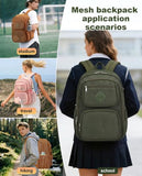 fufazfo Mesh Backpack, Heavy Duty Mesh Bookbag for Girls Boys Kids, Women See Through Transparent Net Back Pack for School Beach Swimming Work Travel - Army Green