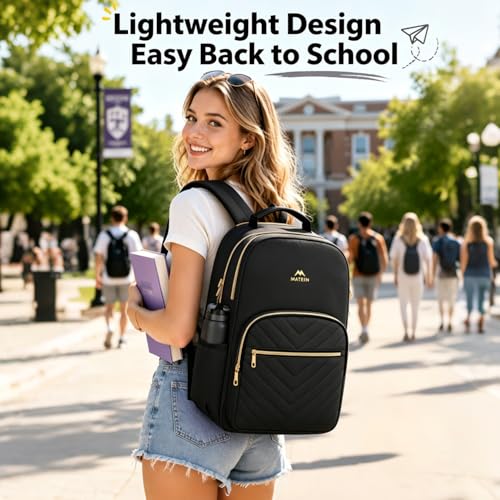MATEIN Laptop Backpack for School, Water Resistant College Bookbag, Black