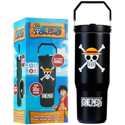 Get Trend One Piece Tumbler with Straw 30oz Kids Teens Insulated Cup with Lid Handle Travel Mug Cups with Lids for School Sports Anime Gifts for Kids (Black One Piece)