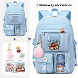 Backpack for Girls with Accessories Laptop Bookbags 16 Inch Kawaii Kids Elementary Middle High School Bag College Travel Daypack Gifts for Teens Women Students (Blue)
