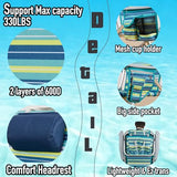 ALPOME Aluminum Backpack Low Profile Beach Chair - 5-Position Lay Flat Reclining Folding Chair with Removable Cooler Bag - Heavy Duty 330 lbs Capacity, Lightweight Portable Sand Seat - Striped Green