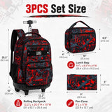 ZLYERT 3Pcs Rolling Backpack for Boys Men, Travel Wheeled Backpacks for Adults, Teens College Roller Bookbag with Wheels for Men(Red)