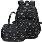 Joyfulife Bow Print School Backpack for Girls Backpack with Lunch Box Kids Bookbags Preschool Kindergarten Primary Elementary School Bags Teen Travel Back Pack (Black)