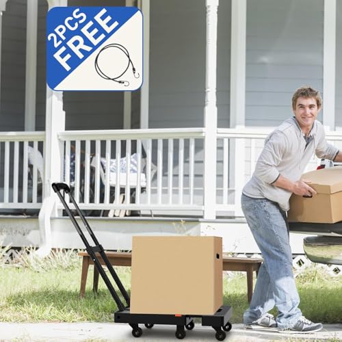 SPACEKEEPER Folding Hand Truck, 500 LB Heavy Duty Luggage Cart, Black