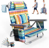 Suteck Beach Chair, Adjustable 5-Position Backpack Beach Chairs for Adults Kids, Foldable Lay Flat Chair with Cooler Bag, Cup Holder and Lumbar Pillow, Reclining Lay Down Chairs (1, Blue&Yellow)