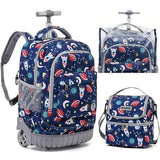 BAMIFEI 18 Inch Rocket Rolling Backpack for Kids, Rocket Rolling Backpacks Kids Backpack with Wheels School Backpack, Spacious Multiple Compartments Quiet Wheels Travel Backpack for Boys