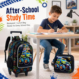 gxtvo Rolling Backpack for Boys, Roller Wheeled Bookbag - Wheeled Elementary School Bag - 3PCS Car