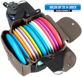 Rogue Iron Disc Golf Satchel Bag- Sling Tote Bag for Frisbee Golf - Holds Up to 14 Discs, Large 32oz Water Bottle, and Accessories V2 (14 Disc Gray)