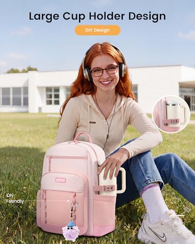 LOVEVOOK Laptop Backpack for Women Men with Large Cup Holder,15.6 Inch Work Travel Backpack Computer Laptop Bag,Waterproof Teacher Nurse College Business Office Carry on Backpack Purse,Back Pack Gifts