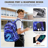 Bevalsa Backpack for Boys, Lightning School Bags with Lunch Bag & Pen Case for Kids, Bookbag for Boys Teens Elementary Middle High School